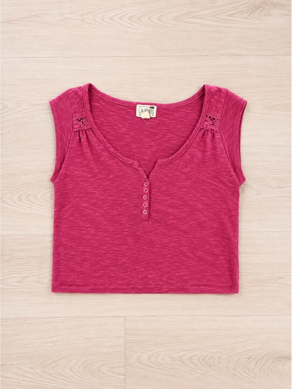 LA Hearts Magenta Henley Crop Top Size Small